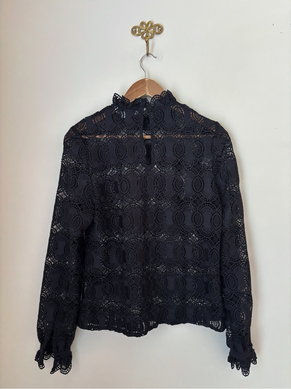 Boden Black Lace High Neck Blouse Sz 8 - Picture 6 of 8